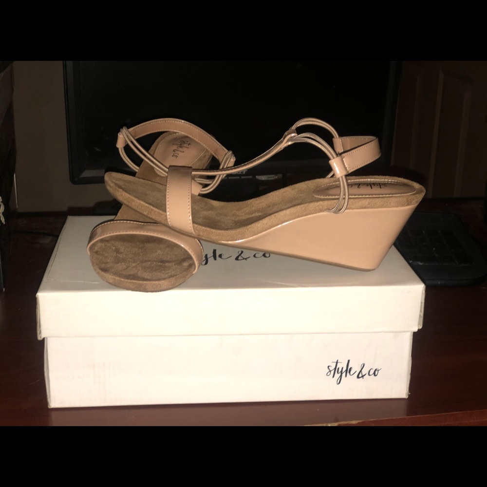 Nude color dress wedges